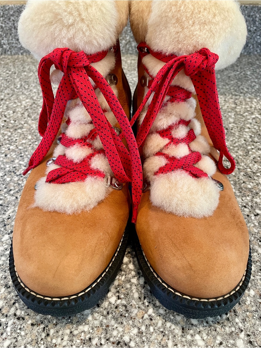J Crew Nordic Shearling Trim & Fur Lined Suede Hiker Boots Women’s size 10